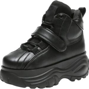 ANUFER Women's Goth Punk High/Low Top Platform Chunky Sneakers Lace Up Wedgel Heel Dad Shoes