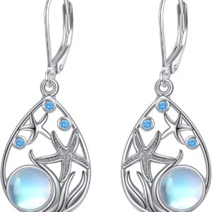 Beach Larimar Earrings for Women Sterling Silver Starfish/Dolphin/Turtle/Jellyfish/Mermaid Teardrop Earrings