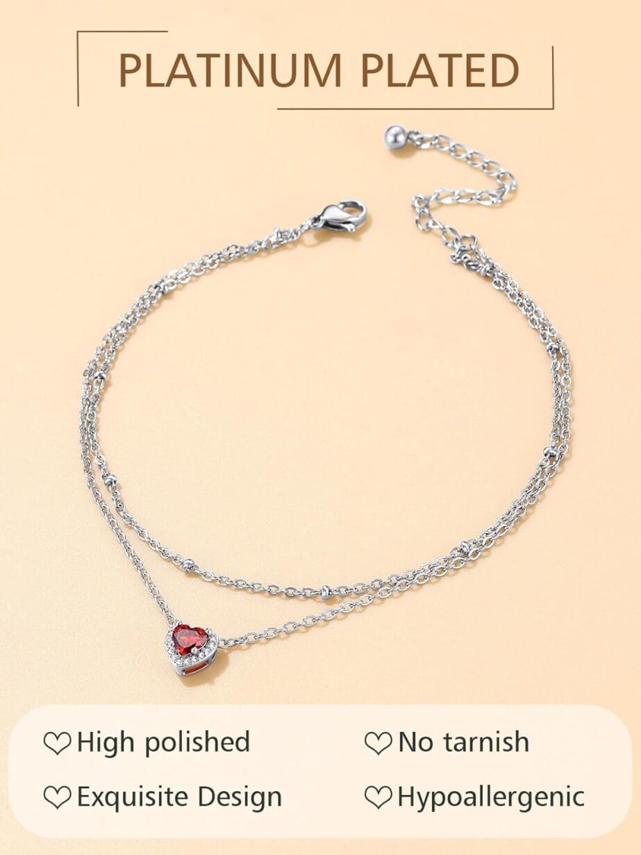 FindChic Bling Heart Birthstone Anklets Layered Beaded Ankle Bracelets for Women Gold/Black/Silver 12 Month Gem Colors Foot Chain Summer Jewelry for Girls, with Gift Box - Image 4