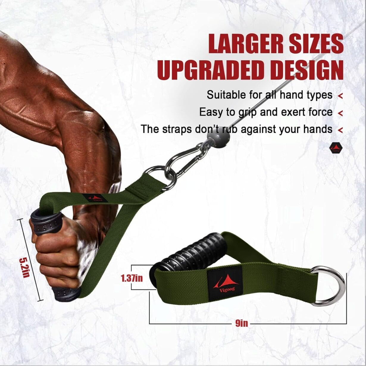 Heavy Duty Gym Exercise Handles Attachment for Cable Machine,Resistance Band,Pulley System Home Fitness Workout Equipment, with Elastic Rubber Grip and 2 Large Carabiners - Image 6