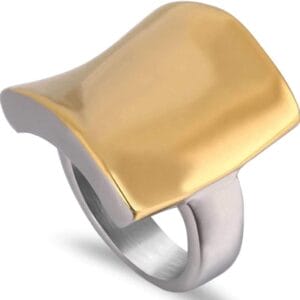 Jude Jewelers 18K Gold Plated Stainless Steel Curved Shape Chunky Style Cocktail Party Wedding Statement Ring