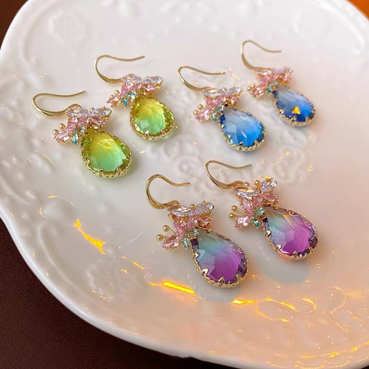 Crystal Teardrop Dangle Butterfly Earrings for Women, Clear CZ Dangling Statement Earrings Jewelry Gift For Party - Image 4