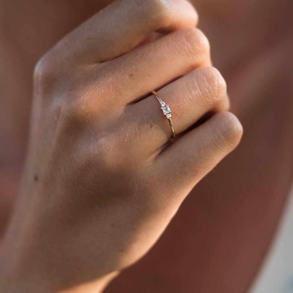 14K Yellow Gold Moissanite Engagement Ring for Women | Solid Gold Three-Stone Promise Ring | 0.2 Carat Moissanite Dainty Stacking Rings - Image 2