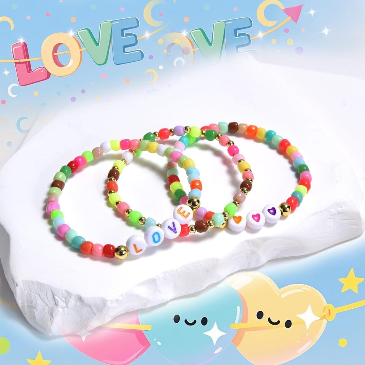 Friendship Bracelet Set for Women & Girls - Trendy Handmade Jewelry Gift with Love Charms, Rainbow Color, Boho Beads & Adjustable Design 8-Pack - Image 8