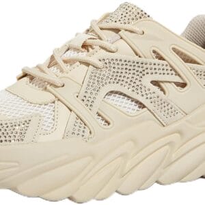 LUCKY STEP Women's Chunky Rhinestone Fashion Sneakers | Sparkly Platform Thick Dad Rave Mesh Walking Shoes