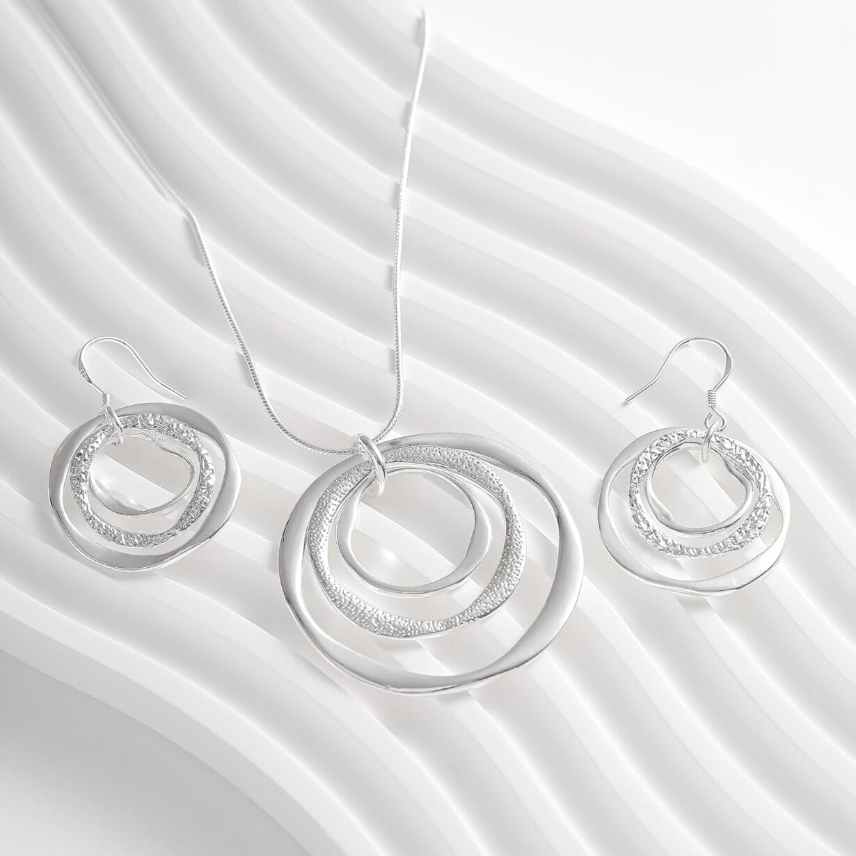 925 Silver Circle Earrings Necklace Set for Women - Hypoallergenic Dangle Earrings, Dainty Geometric Pendant Necklace, Boho Jewelry Set - Image 5