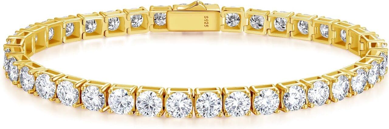 FANCIME Moissanite Tennis Bracelet 4.7-19 Carats 18K Gold Plated 925 Sterling Silver Tennis Bracelet 3mm/4mm/5mm D Color VVS1 Round Cut Moissanite Bracelet for Women Men