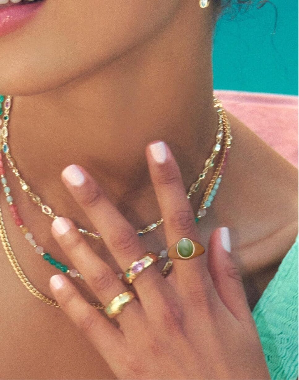 YeGieonr Gold Signet Rings for Women Non Tarnish Gold Rings, Waterproof Gemstones Statement Ring, 18K Gold Plated Stainless Steel Gem Stone Jewelry Gift for Everyday Wear - Image 7