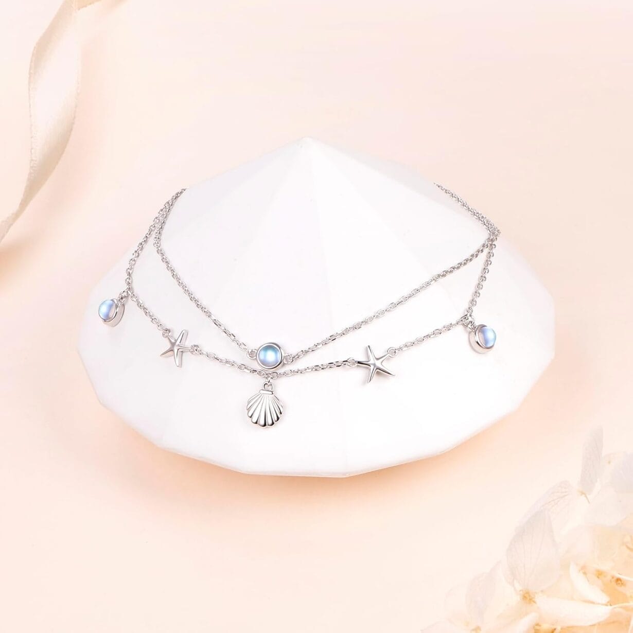 S925 Sterling Silver Elegant Foot Chain Beads Charm Boho Beach Double Layer Anklets Bracelet for Women Teenager Girls Adjustable 9 to 10.5 inches - Image 5